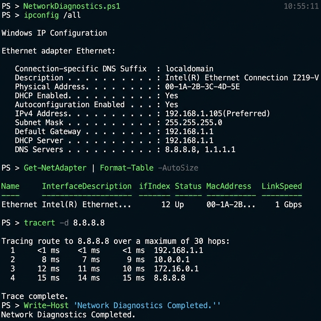 Script NetDiag PowerShell